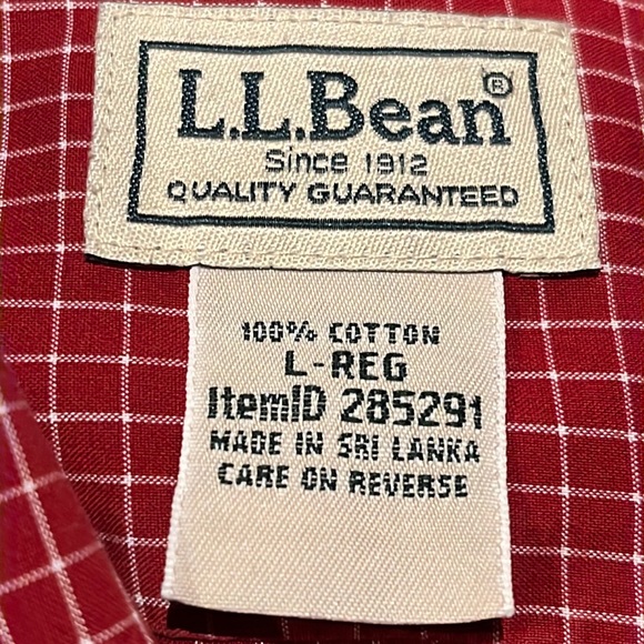 L.L. Bean Long Sleeve Checked Red Shirt L-REG Trim Fit Wrinkle Resistant - Picture 4 of 11